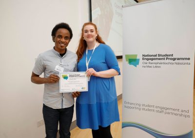 Photo of a recipient of the Student Engagement Recognition Awards with NStEP staff at the National Student Engagement Network event May 2023.